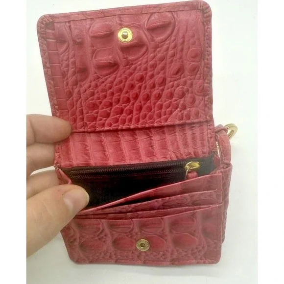 Brahmin Wallet Womens Pink Croc-Embossed Keychain ID Card Case Coin Key Ring